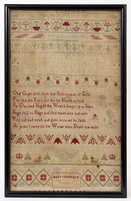 Lot 871 - George II needlework sampler by Mary Stewart 1755