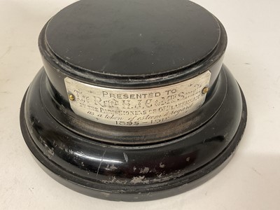 Lot 154 - Large silver two handled trophy (Chester 1911) on an ebonised wood base with an applied white metal presentation plaque