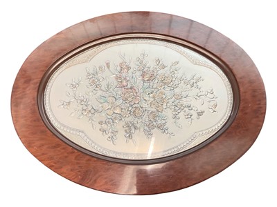 Lot 153 - Italian silver (925) oval plaque with embossed floral decoration in glazed frame / tray