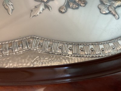 Lot 153 - Italian silver (925) oval plaque with embossed floral decoration in glazed frame / tray