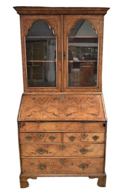 Lot 1491 - George II walnut bureau bookcase