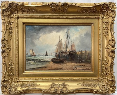Lot 53 - Stephen Arthur Galton (1829-1904) oil on canvas - Fishing Boats on the Coast, signed, 23cm x 33cm, in gilt frame