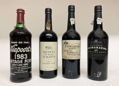 Lot 60 - Four bottles of Port: Guimaraens 1982, Quinta do Vale D. Maria 1997, Niepoort's 1983 and Fonseca Quinta do Panascal 1996