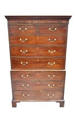 Lot 1307 - George III mahogany chest on chest with an arrangement of eight drawers