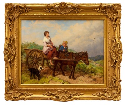 Lot 1170 - Isaac Henzel (1823-1875) oil on canvas - A Pony and Trap with Figures, signed and dated 1856, 46cm x 46cm, in gilt frame