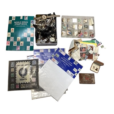 Lot 5165 - Box of stamps, watches, jewellery, etc