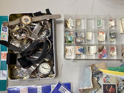 Lot 5165 - Box of stamps, watches, jewellery, etc