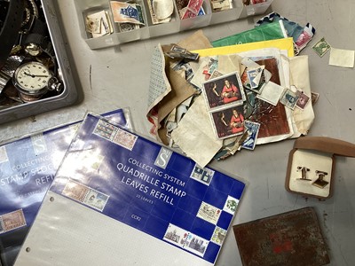 Lot 5165 - Box of stamps, watches, jewellery, etc