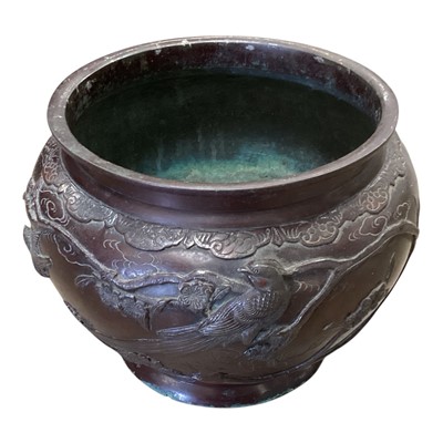 Lot 168 - Japanese bronze jardinière, relief moulded with dragons