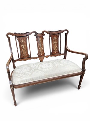 Lot 1457 - Edwardian mahogany and finely inlaid chair back settee
