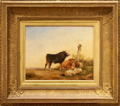 Lot 1148 - Follower of Thomas Sydney Cooper (1803-1902) oil on canvas - Cattle, Sheep and a Goat Grazing, 36cm x 45cm, in gilt frame