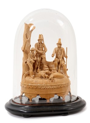 Lot 881 - 19th century Black Forest carved limewood sculpture under glass dome