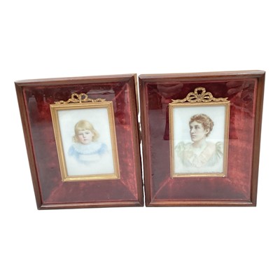 Lot 878 - Pair of late Victorian portraits on milk glass