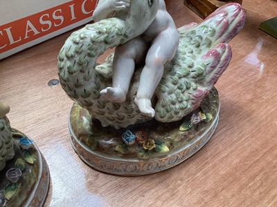 Lot 5045 - Pair of early 20th century Dresden porcelain ornaments of angels on swans