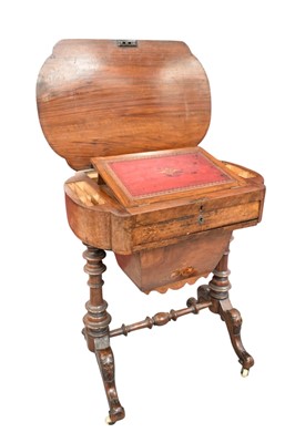 Lot 1476 - Victorian burr walnut and boxwood line inlaid work table