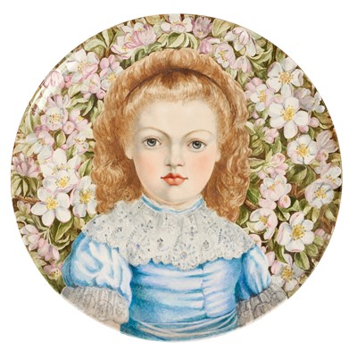 Lot 77 - Victorian Aesthetic period pottery charger depicting a portrait of a young girl