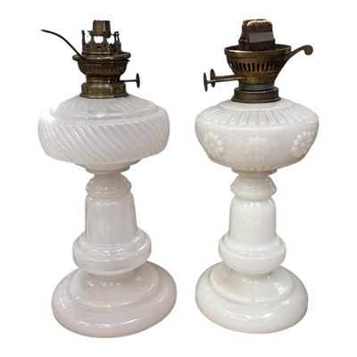 Lot 109 - Milk glass lamp and another similar lamp