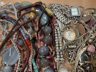 Lot 47 - Group of costume jewellery including silver gem set pendants, silver multi-gem set bracelet, silver labradorite necklace, various bead necklaces, watches etc