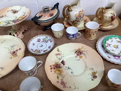 Lot 5041 - Collection of Worcester blush ivory porcelain cabinet pieces and similar Dresden