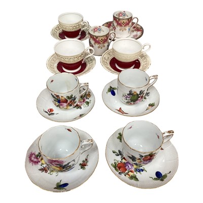 Lot 45 - Set of four Herand porcelain cups and saucers, pair of Shelley coffee cups and saucers and three others