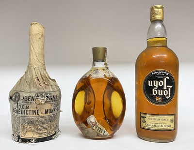 Lot 75 - Three bottles: Dimple Haig Whisky, Long John Scotch Whisky, and a bottle of Benedictine