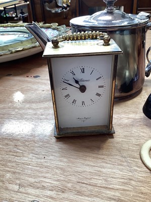 Lot 5006 - Small silver trophy engraved marathon race 1917, a children's silver plated teether, small barometer, silver plated teapot, quartz carriage clock etc