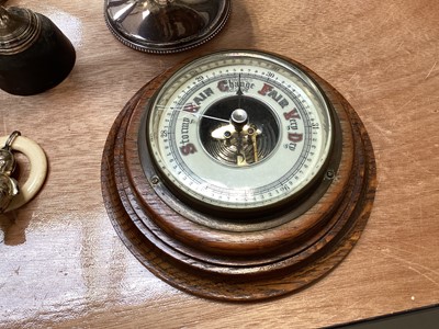Lot 5006 - Small silver trophy engraved marathon race 1917, a children's silver plated teether, small barometer, silver plated teapot, quartz carriage clock etc