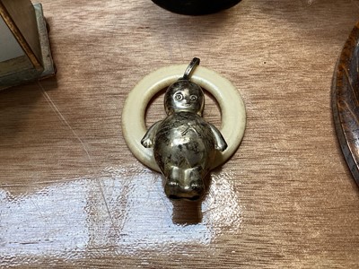 Lot 5006 - Small silver trophy engraved marathon race 1917, a children's silver plated teether, small barometer, silver plated teapot, quartz carriage clock etc