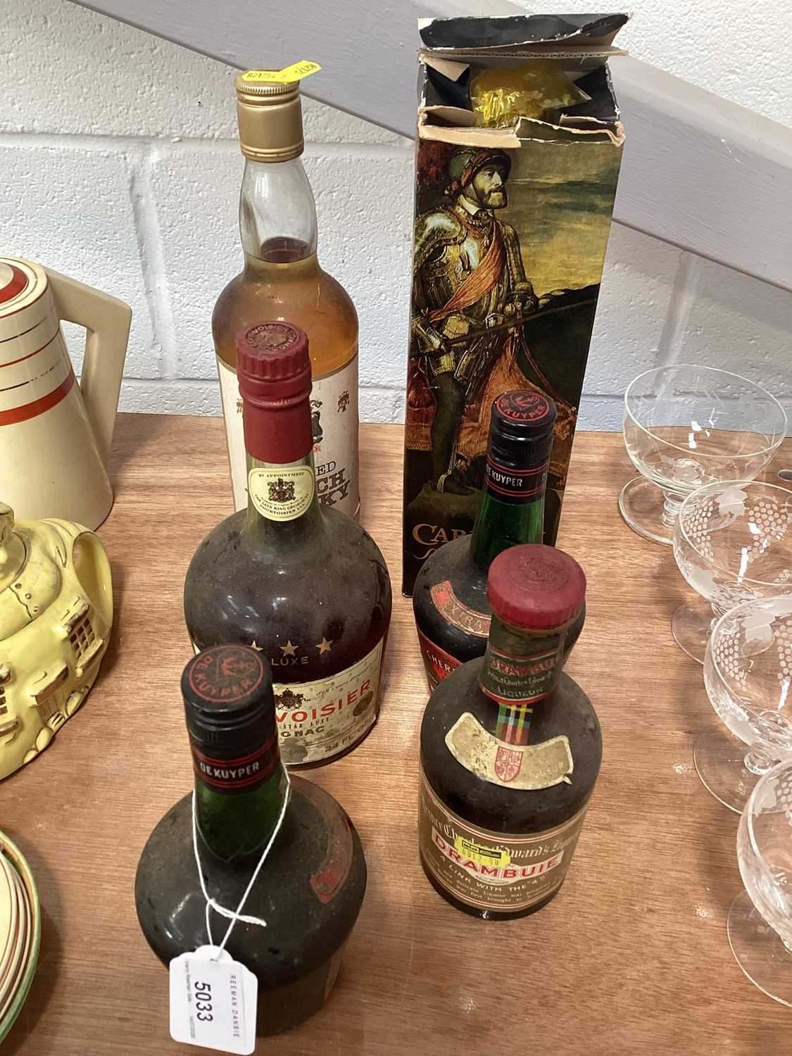 Lot 5033 - Courvoisier Three Star Luke Cognac (one bottle), together with other brandies and whisky 6 bottles