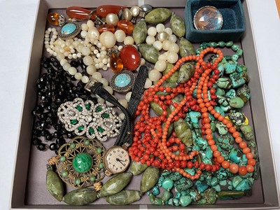 Lot 49 - Group of vintage costume jewellery and a 9ct gold cased Smiths Astral ladies' wristwatch on cord strap