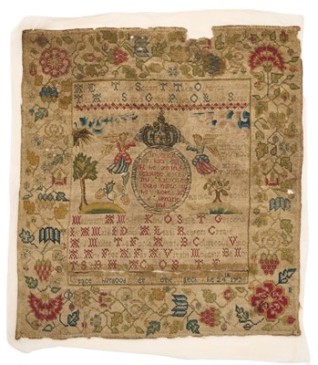 Lot 883 - George I sampler by Grace Thurgood, dated 1724, 31cm x 28cm