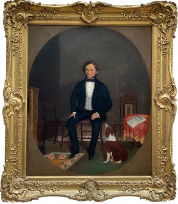Lot 1129 - Victorian English School oil on canvas - Portrait of a Man and his Dog, 61cm x 51cm, in gilt frame
