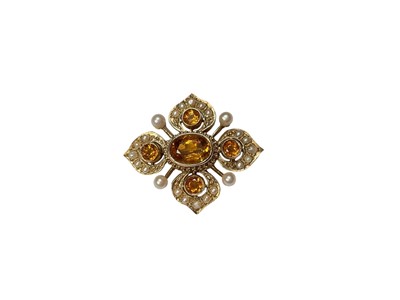 Lot 50 - Victorian style 9ct gold seed pearl and citrine brooch (London 1987)