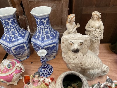 Lot 5064 - Group of ceramics, including Staffordshire, Samson group of cherubs and a goat, pair of bisque figures, other 19th century and later china