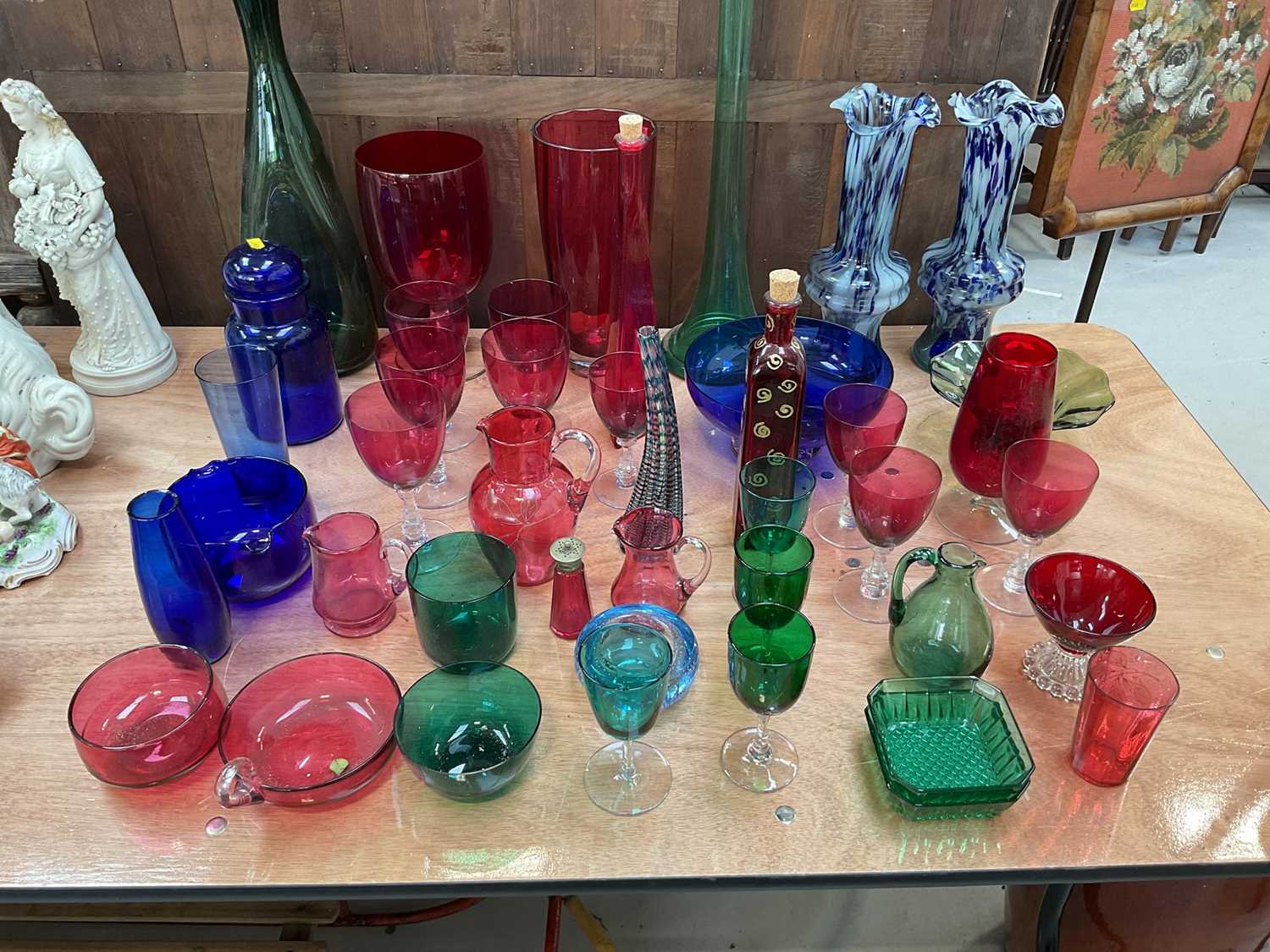 Lot 5039 - Group of Victorian and later coloured glass, including cranberry, Bristol green and blue