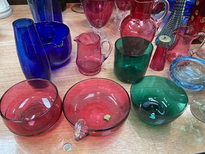 Lot 5039 - Group of Victorian and later coloured glass, including cranberry, Bristol green and blue