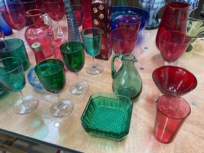 Lot 5039 - Group of Victorian and later coloured glass, including cranberry, Bristol green and blue