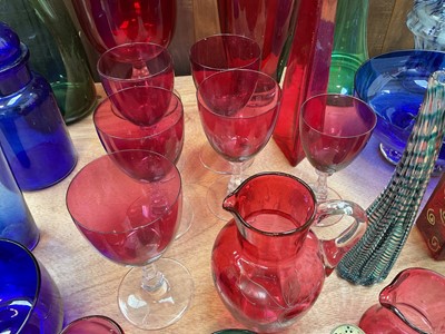 Lot 5039 - Group of Victorian and later coloured glass, including cranberry, Bristol green and blue