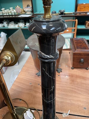 Lot 5151 - Group of lamps, brass wall lights, and a pair of turned oak candlesticks