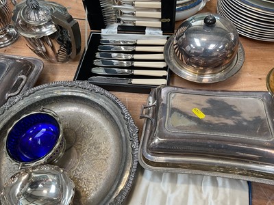 Lot 5150 - Group of silver plate, including teapot, coffee pot, flatware, etc