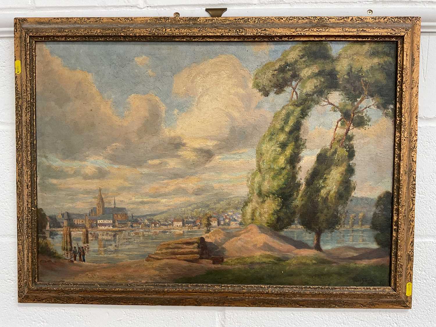 Lot 5171 - Paul Smyth (1888-1963) oil on canvas in gilt frame depicting a French coastal landscape 'Cauderbec from the Seine', original label verso