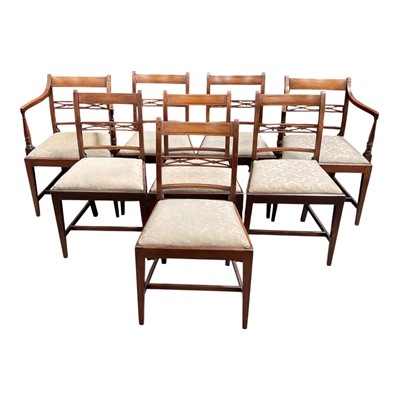 Lot 1431 - Set of eight Regency mahogany bar back dining chairs