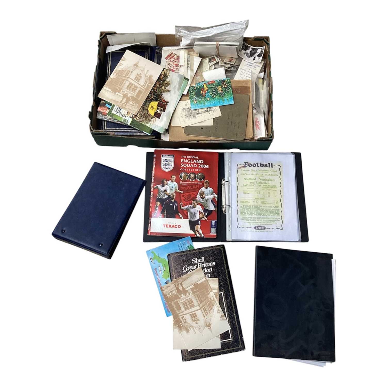 Lot 5021 - Large box of ephemera, autograph book, railway hand bills, bank notes etc