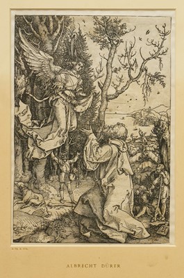 Lot 1130 - Albrecht Durer (1471-1528) woodcut - Joachim and the Angel, trimmed to the plate edge, 30cm x 20.5cm, in glazed frame