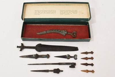 Lot 886 - Collection of bronze weapons, including replica Viking and Luristan style daggers