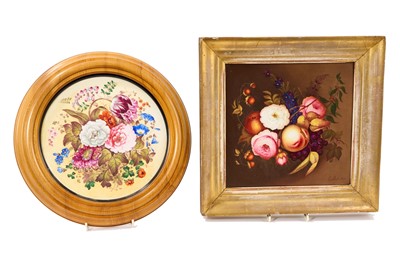 Lot 70 - Edwin Steele painted porcelain plaque, still life of flowers, signed and dated 1836.