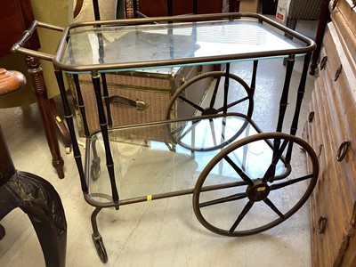 Lot 5349 - Vintage brass and glass two tier trolley with faux bamboo frame