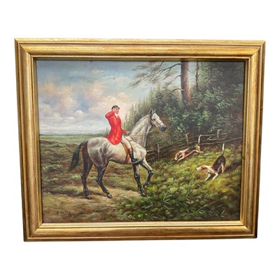 Lot 1128 - H. Henry oil on panel, modern hunting scene.