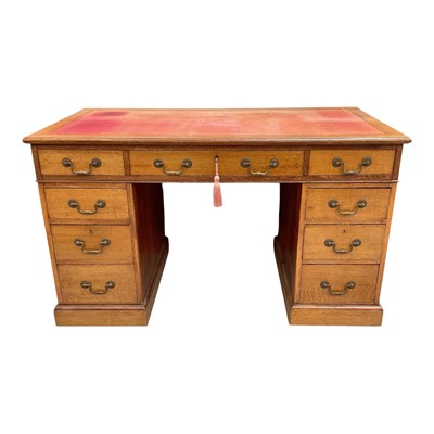 Lot 1434 - Edwardian oak twin pedestal desk