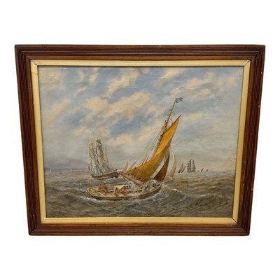 Lot 1252 - English School, early 20th century, oil on canvas - Vessels at Sea, signed, framed